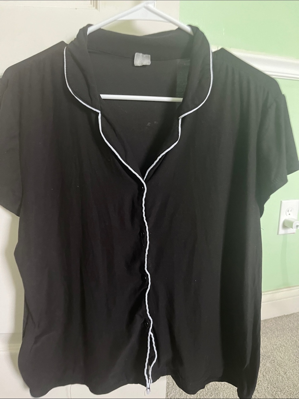 Women pajama topShort-Sleeve Button-Down Shirt with White Piping
